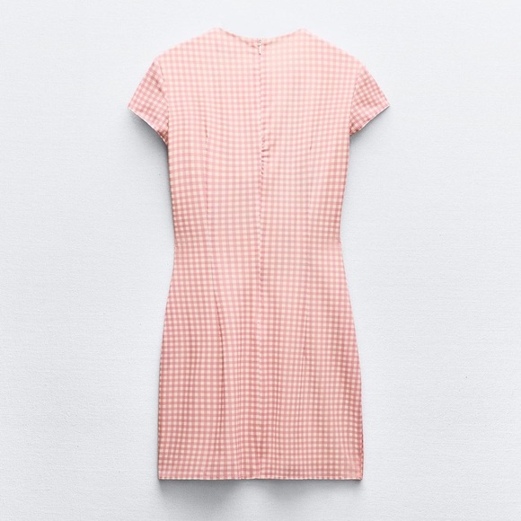 NEW Zara Tied White Pink Gingham Checkered Mini Dress XL L - Picture 8 of 9